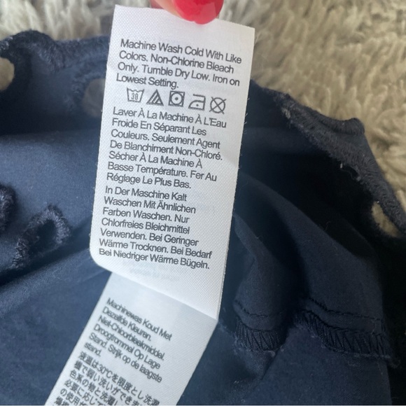 J Crew Collection Top Navy Blue Eyelet Button Blouse Cotton Poplin Shirt Sz M - Picture 7 of 14